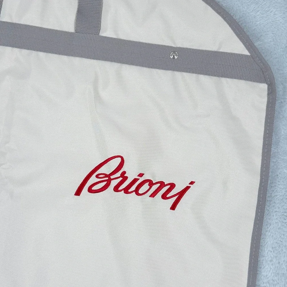 Brioni Garment Bag Cream Grey Logo Hanging Folding Suit Carrier Travel Cover 073